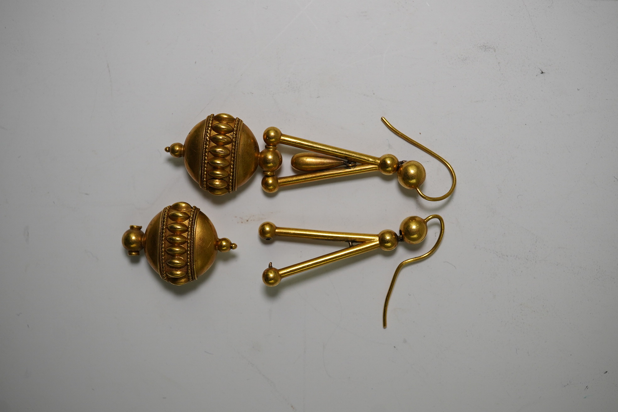 A pair of early Victorian gold drop earrings